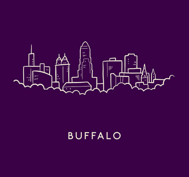 Buffalo Skyline Sketch Hand drawn cartoon style sketch of the skyline of Buffalo, New York on purple background new york skyline drawing stock illustrations