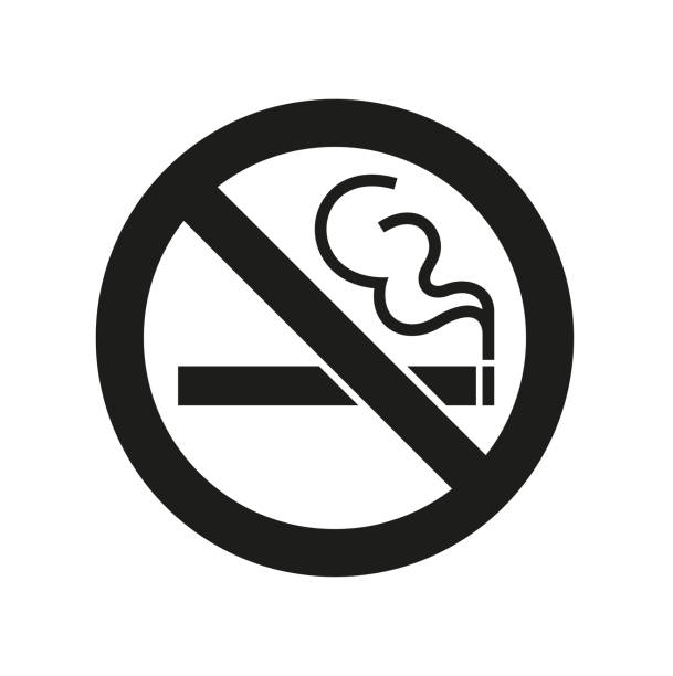 No smoking. Vector prohibition sign. A black circle with a black diagonal line through it. Smoking is prohibited sticker, crossed out cigarette with smoke. cigarette warning label stock illustrations