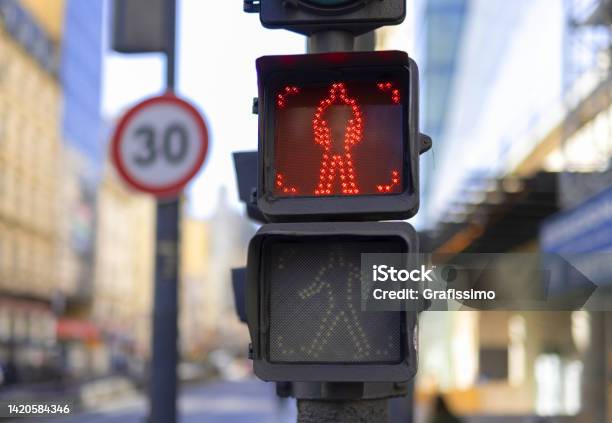 Argentina Buenos Aires Pedestrian Traffic Light Dont Walk Stock Photo - Download Image Now