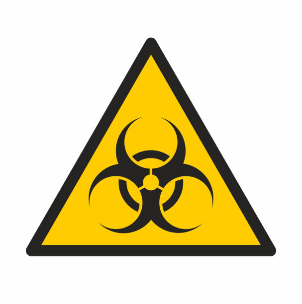 생물학적 위험 표시. 노란색 배경에 위험 삼각형 기호. 위험 경고 픽토그램. - bio hazard stock illustrations