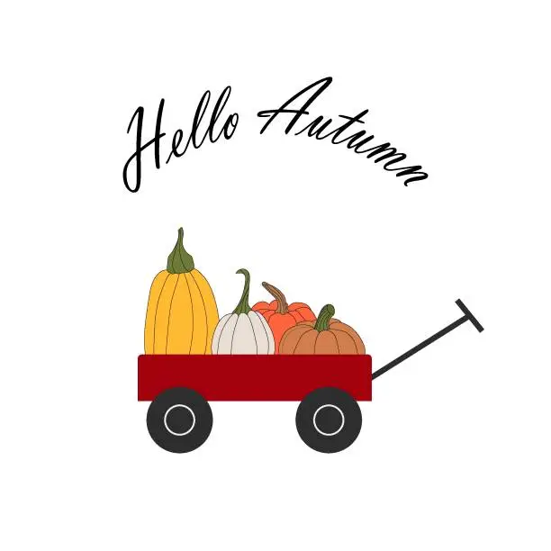 Vector illustration of cart full of pumpkins. Thanksgiving and Halloween vector illustrations