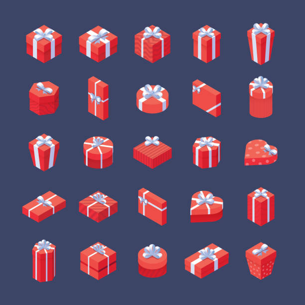 izometryczne pudełka na prezenty świąteczne - heart shape christmas paper christmas gift stock illustrations