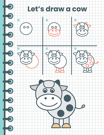 Anak Sapi Drawing Tutorial Cara Menggambar Lembar Kerja Sapi Untuk Ilustrasi Stok Anakanak ...