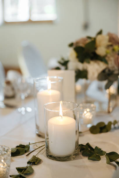 istock Elegant table setting and decoration for a dinner at a wedding location 1420597522