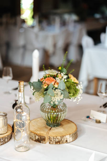 istock Elegant table setting and decoration for a dinner at a wedding location 1420602766