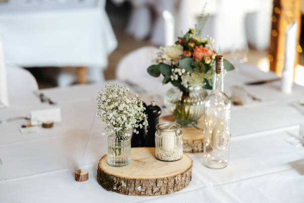 istock Elegant table setting and decoration for a dinner at a wedding location 1420602767