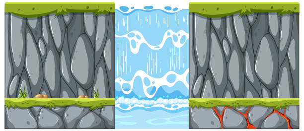 водопад в природе на белом фоне - clip art waterfall tree illustration and painting stock illustrations