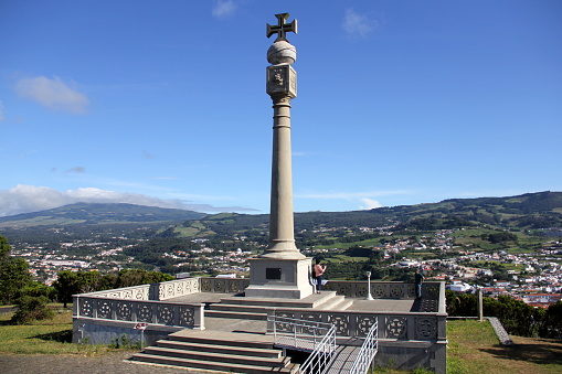 Peak of the Crosses, monument dedicated to the discovery of the Azores in 1432, installed in 1932 on the 5th Centenary, on Mount Brazil, Angra do Heroismo, Terceira, Portugal