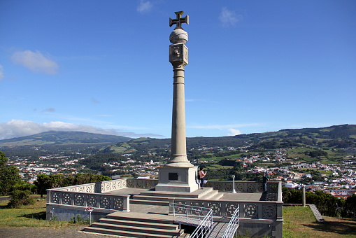 Peak of the Crosses, monument dedicated to the discovery of the Azores in 1432, installed in 1932 on the 5th Centenary, on Mount Brazil, Angra do Heroismo, Terceira, Portugal