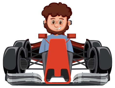A man driving open-wheel single-seater racing car illustration
