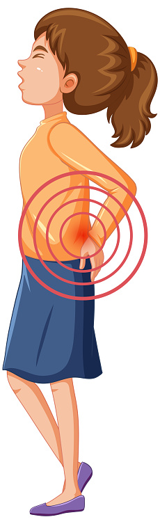 A woman lower back suffering from ankylosing spondylitis illustration