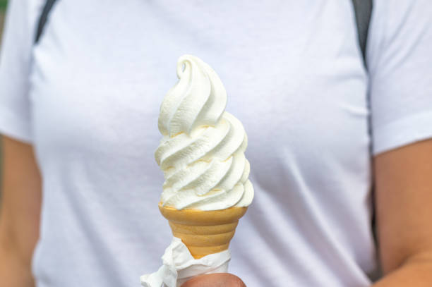 Soft vanilla ice cream with chocolate stick stock photo