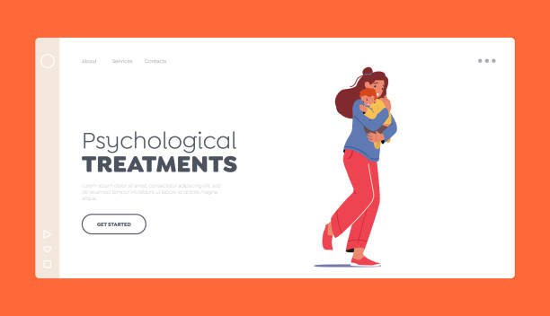 Psychological Treatments Landing Page Template. Frightened Woman with Bay on Hands Run . Mother with Child Refugees Psychological Treatments Landing Page Template. Frightened Woman with Bay on Hands Run . Mother with Child Refugees Characters Escaping War Conflict Zone. Cartoon People Vector Illustration haunted asylum stock illustrations