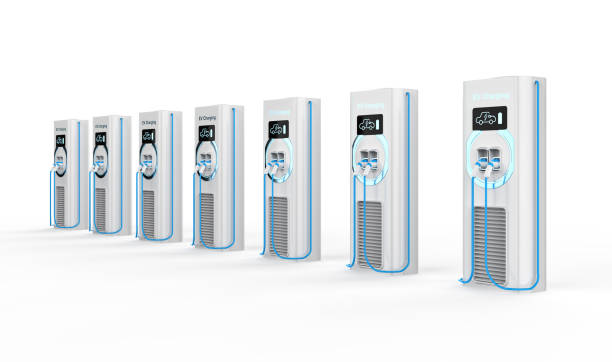 EV charging stations or electric vehicle recharging stations stock photo