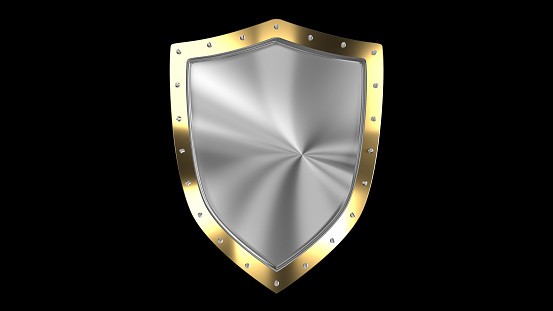 Metallic Shield on Black background. 3d rendering