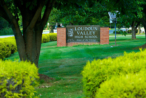 Purcellville, Virginia, USA - September 3, 2022: Sign in front of the Loudoun Valley High School in Loudoun County.