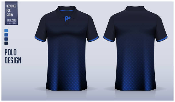 illustrations, cliparts, dessins animés et icônes de modèle de modèle de polo bleu pour maillot de football, kit de football, golf, tennis, vêtements de sport. conception de motifs métalliques. uniforme de sport en vue de face, vue de dos. illustration vectorielle. - soccer sports uniform soccer uniform jersey