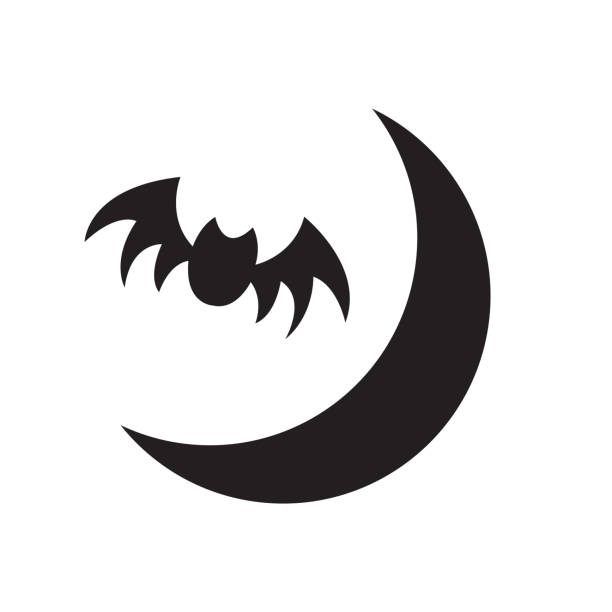 ilustraciones, imágenes clip art, dibujos animados e iconos de stock de vector bruja luna, icono de murciélago, símbolo de signo sobre fondo blanco. estilo de diseño plano. - bat moon outdoors nature