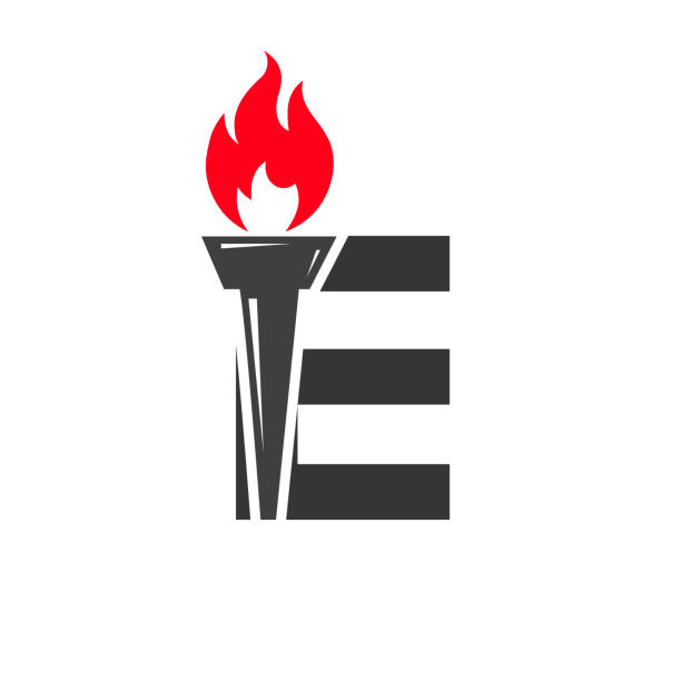 Initial Letter E Fire Torch  Concept With Fire and Torch Icon Vector Symbol Initial Letter E Fire Torch  Concept With Fire and Torch Icon Vector Symbol fire letter e stock illustrations
