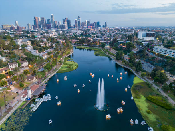 istock Los Angeles downtown seen from Echo Lake 1420648781
