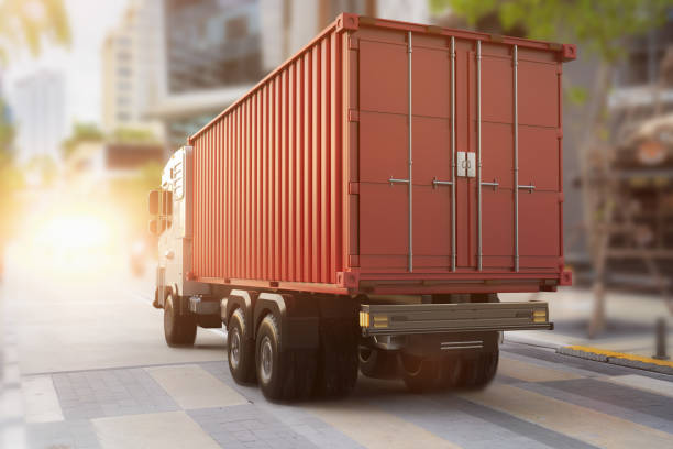 istock logistic trailer truck in city 1420654695