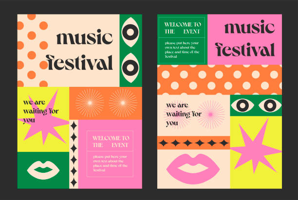 ilustraciones, imágenes clip art, dibujos animados e iconos de stock de carteles abstractos para festivales de arte y música. fondos modernos vectoriales - juventud