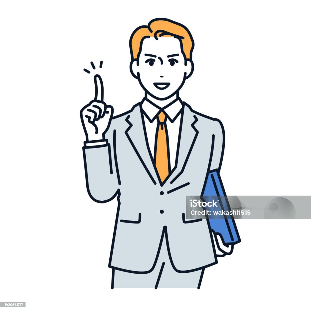 Man Explaining Point Vector Illustration Material Of A Man In A Suit Explaining The Point ...
