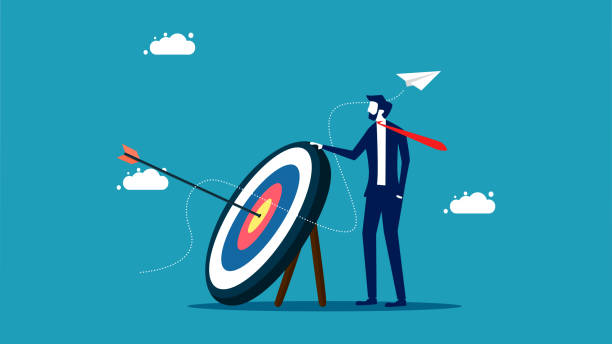 istock Motivation to achieve goals. businessman standing with a goal. vector illustration 1420661885
