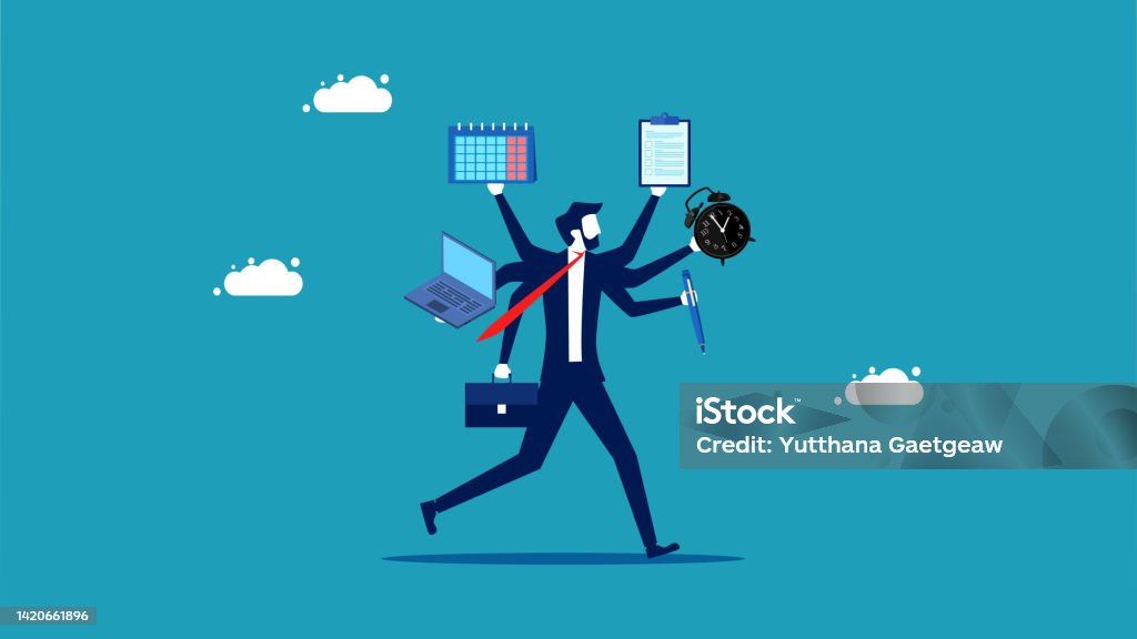 Simultaneously Work Employees Working On Multiple Tasks At The Same Time Busy Business ...