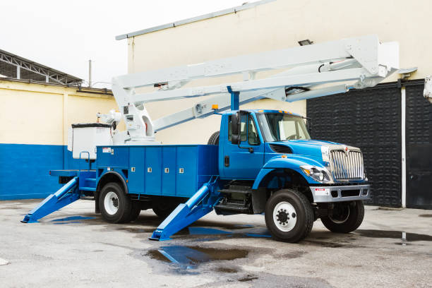 istock Front and side view of parked power utility truck. 1420661922