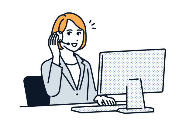 콜센터 여성 벡터 일러스트 자료 - customer service representative white background support customer stock illustrations