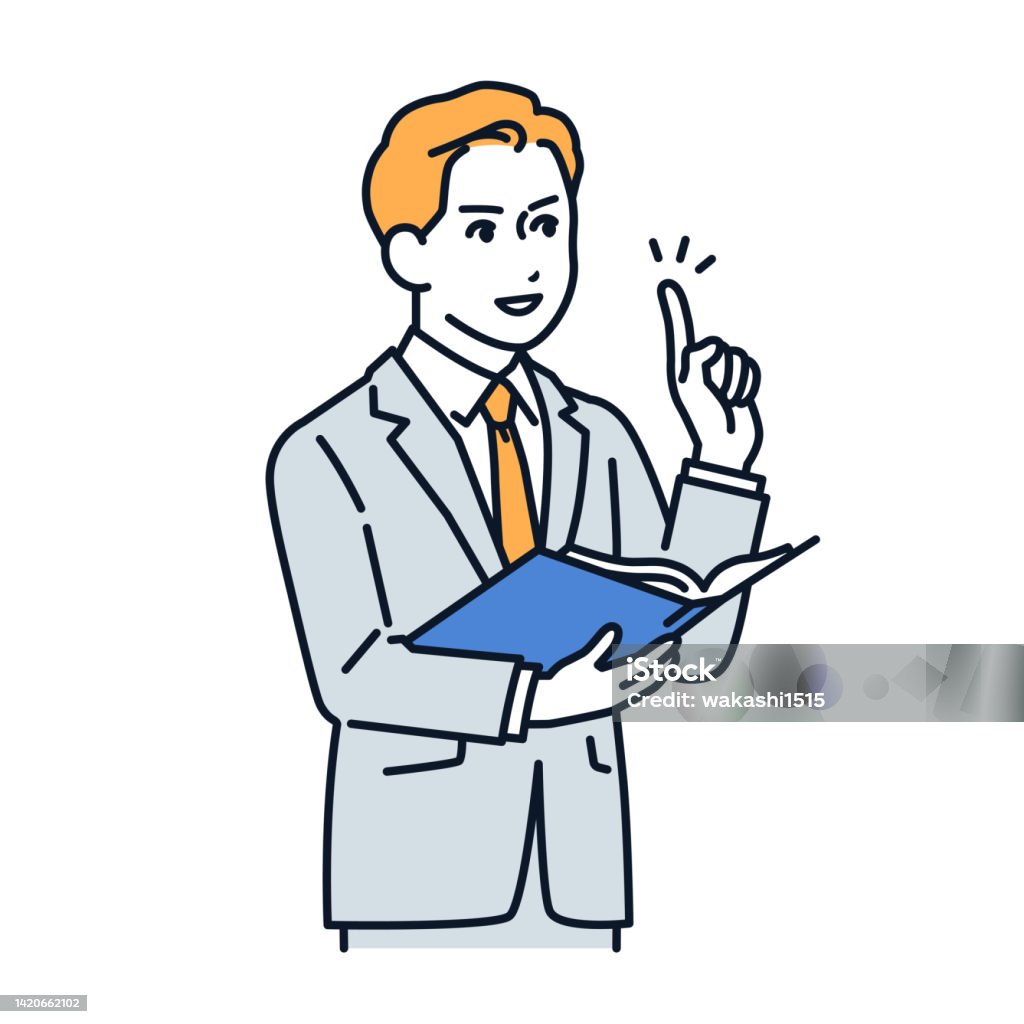 Explaining Man Vector Vector Illustration Material Of A Man In A Suit Explaining With ...