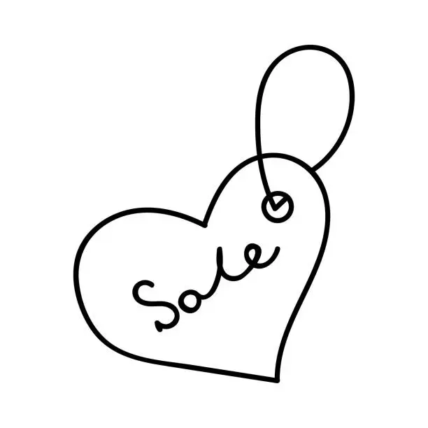 Vector illustration of tag in the shape of a heart with the inscription sale