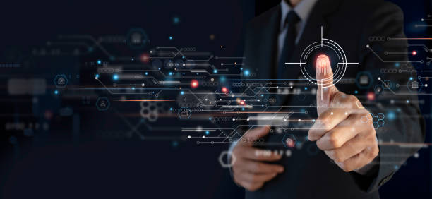 istock businessman scan fingerprint biometric identity and approval. concept. Cyber security and password control through fingerprints, personal data ptotection, network security concept 1420663982