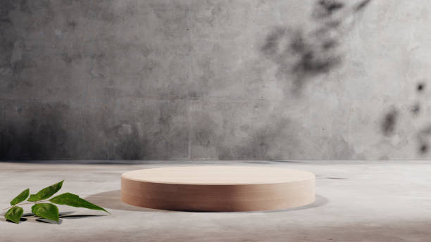 istock wooden podium mockup with concrete wall, 3d rendering 1420664290