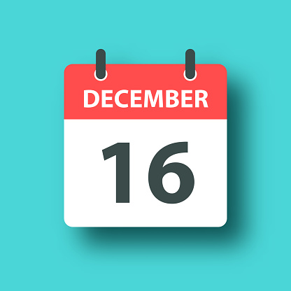 December 16. Calendar Icon in a Flat Design style. Daily calendar isolated on a trendy color, a blue green background and with a dropshadow. Vector Illustration (EPS file, well layered and grouped). Easy to edit, manipulate, resize or colorize. Vector and Jpeg file of different sizes.