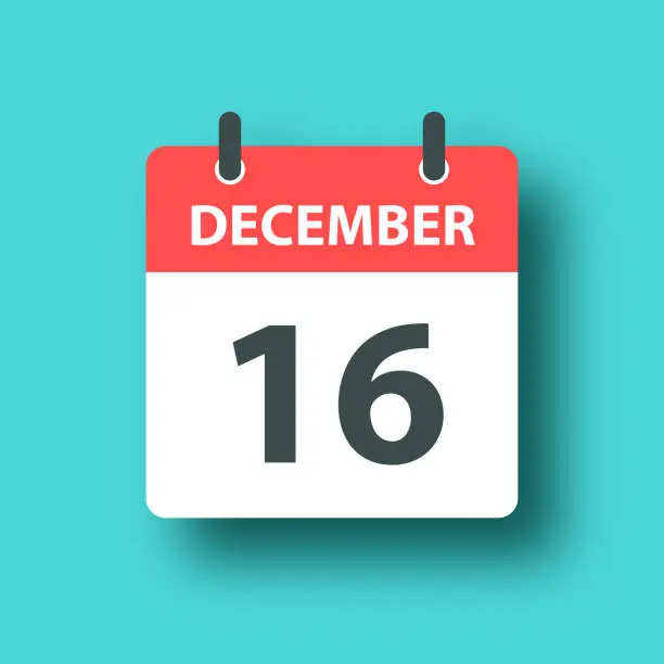 Vector illustration of December 16 - Daily Calendar Icon on Blue Green background with shadow