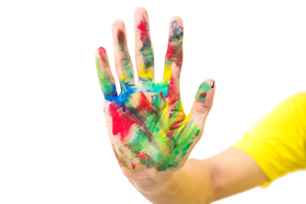 istock Colorful paint man hand isolated on white background 1420670989