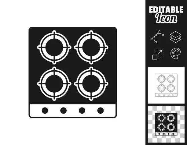 Vector illustration of Gas stove - top view. Icon for design. Easily editable