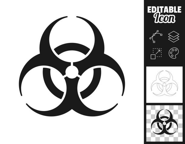 Biological hazard symbol. Icon for design. Easily editable Icon of "Biological hazard symbol" for your own design. Three icons with editable stroke included in the bundle: - One black icon on a white background. - One line icon with only a thin black outline in a line art style (you can adjust the stroke weight as you want). - One icon on a blank transparent background (for change background or texture). The layers are named to facilitate your customization. Vector Illustration (EPS file, well layered and grouped). Easy to edit, manipulate, resize or colorize. Vector and Jpeg file of different sizes. chemical weapons stock illustrations