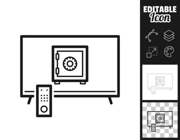 Vector illustration of TV with safe box. Icon for design. Easily editable