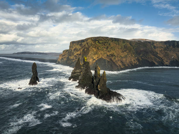 istock Iceland Reynisdrangar Sea Stacks Drone View Vik i Myrdal Cliffs 1420673401