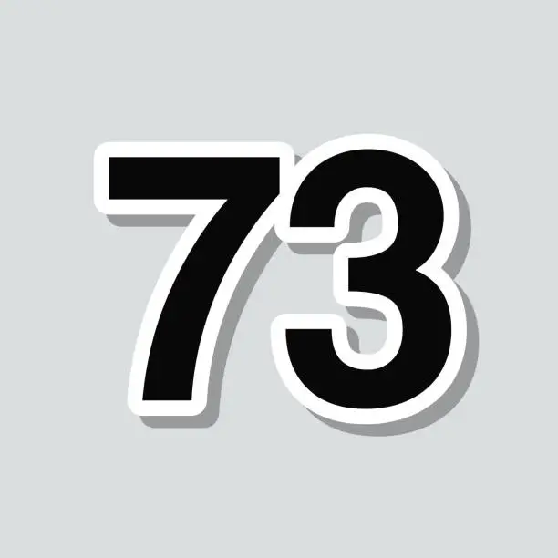 Vector illustration of 73 - Number Seventy-three. Icon sticker on gray background