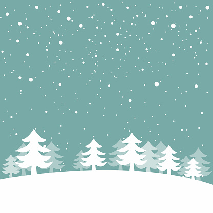 Snow landscape background. Retro Merry Christmas greeting card