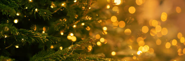 bandeira árvore de natal com uma guirlanda de luzes em um fundo desfocado - christmas tree bead humor - fotografias e filmes do acervo