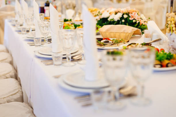 istock Table set for an event party or wedding reception. Banquet prepa 1420680190
