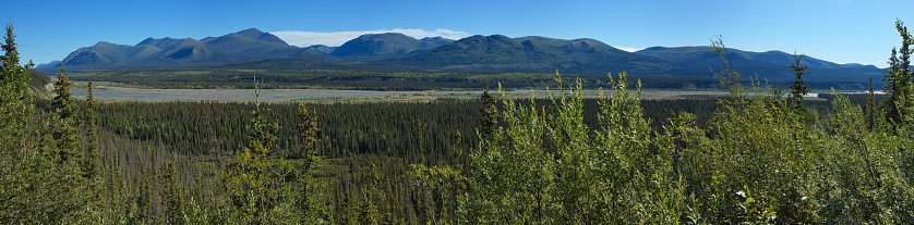 Panoramic view of Kluane River from Alaska Highway in Yukon,Canada,North America