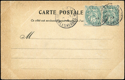 blank vintage postcard sent from Paris, France  in 1904, a very good historic background of overseas postal service, can be used for any usage for any historic situation.