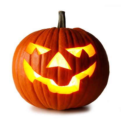One Glowing Halloween Pumpkin isolated on white background