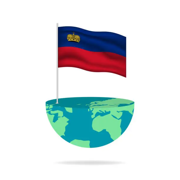 Vector illustration of Liechtenstein flag pole on globe.